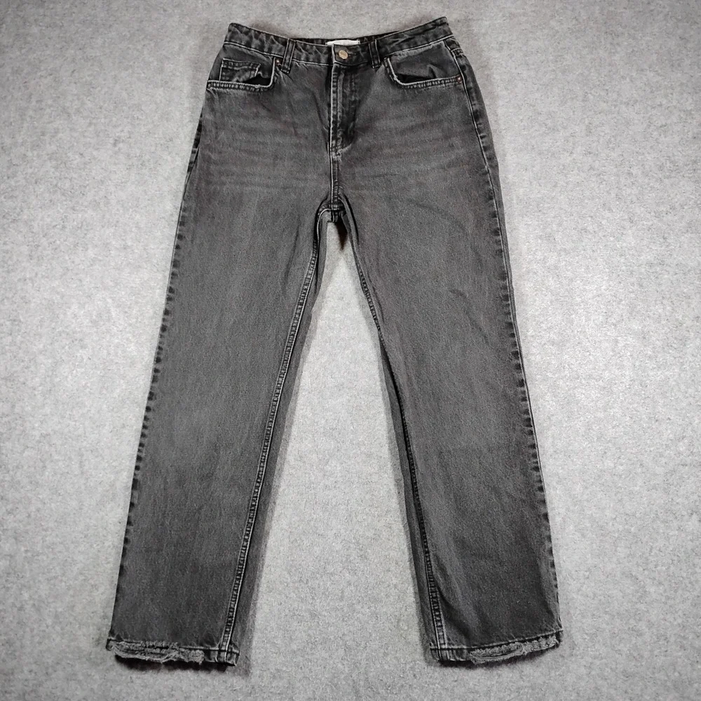 Free People Dakota Straight Leg Jeans Women 29 Washed Black High Rise Distressed